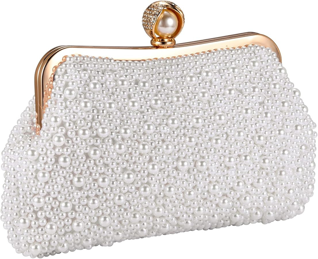 CHIC DIARY Pearl Clutch Purses for Women Evening Handbag Wedding Bridal Crossbody Bag for Party | Amazon (US)