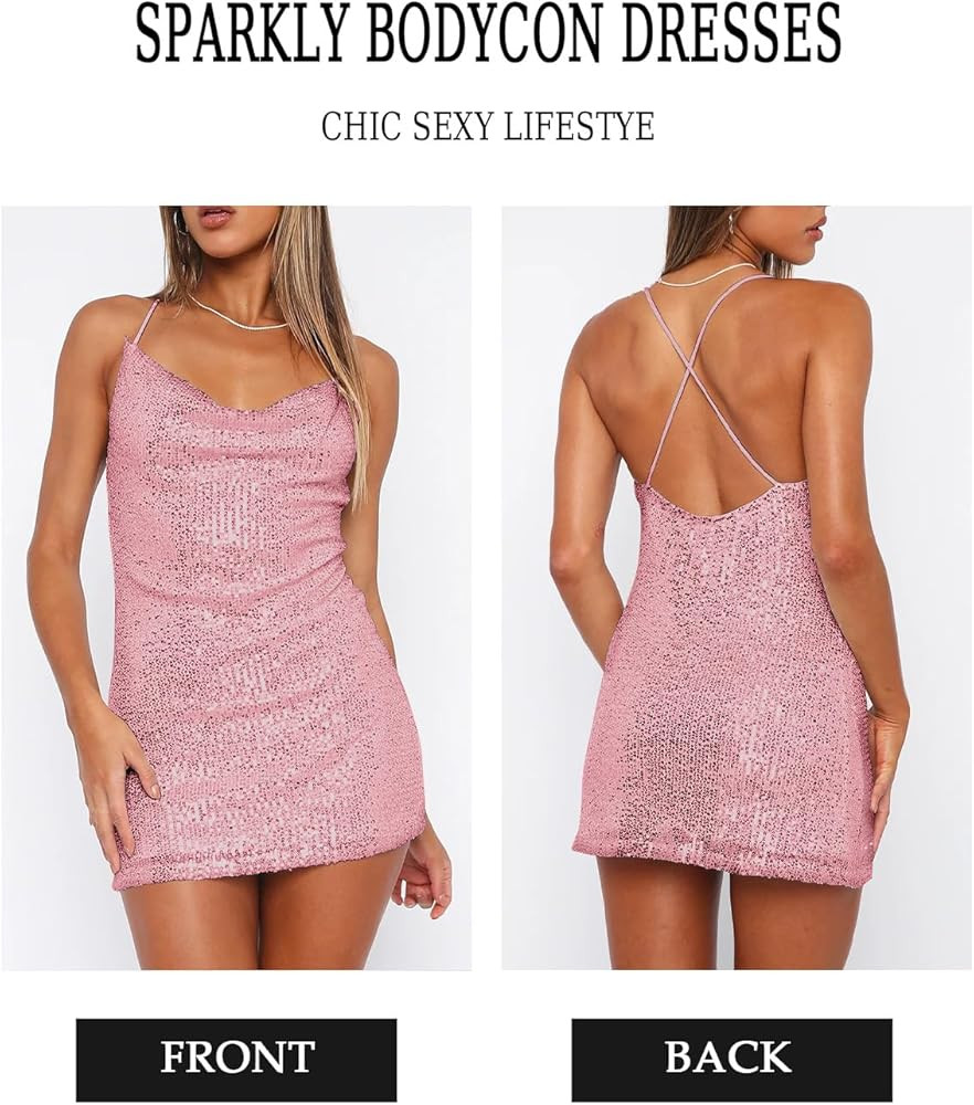 Women's Sequin Sparkly Glitter Dress Sexy Sleeveless Backless Spaghetti Strap Party Club Bodycon ... | Amazon (US)
