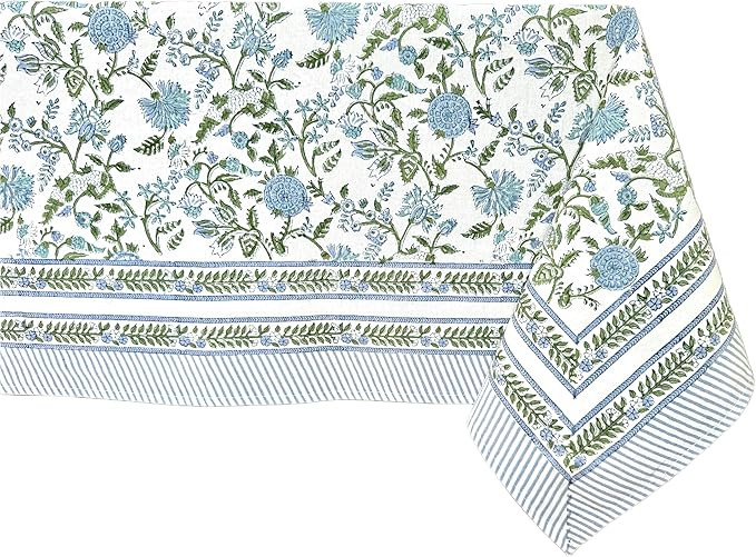 ATOSII Mahoka Blue 100% Cotton Fall Tablecloth, Handblock Floral Linen Table Cloth for Kitchen Di... | Amazon (US)