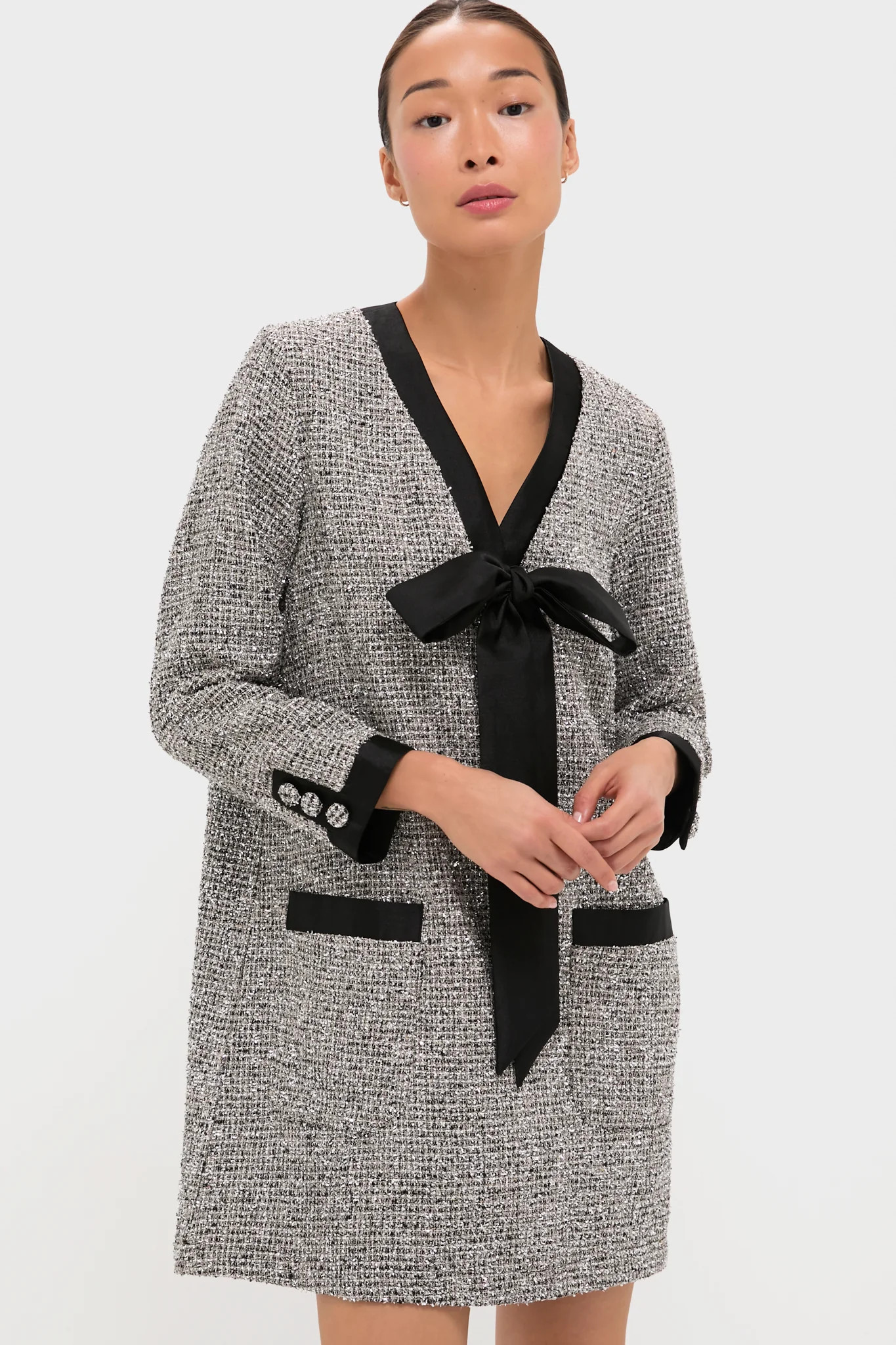 Silver Coco Tweed Bow Dress | Tuckernuck (US)