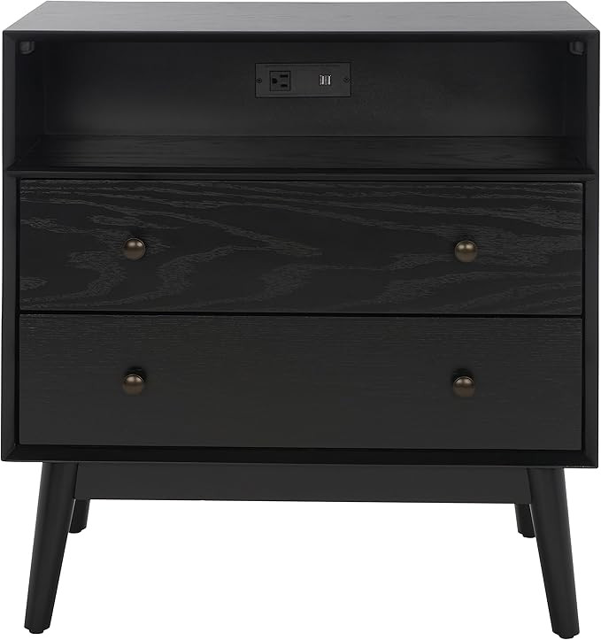 Safavieh Home Collection Scully Black/Gold 2-Drawer 1-Shelf Chest with USB Port | Amazon (US)