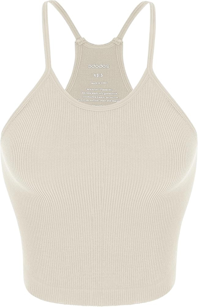 ODODOS Women's Crop Seamless Rib-Knit Camisole Strappy Racerback Cropped Tank Tops | Amazon (US)
