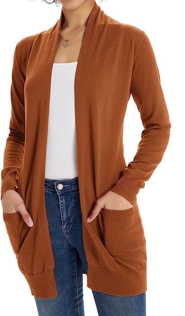 GRACE KARIN Women Open Front Cardigan Sweaters Pockets Long Sleeve Shrugs | Amazon (US)