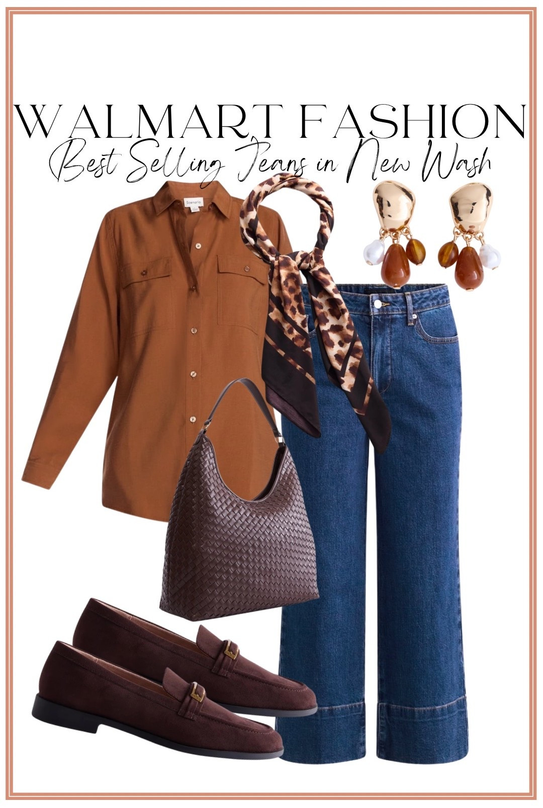 Walmart did it AGAIN with these jeans 🤎👖 One of their best-selling denim styles just dropped in a gorgeous new wash, and it’s the perfect pair to take into fall! I love the wide-leg fit and darker denim paired with warm chocolate brown accessories for an easy, elevated Walmart outfit that looks so much more expensive than it is.

Style them with a classic button-up, loafers, a woven handbag, leopard scarf and statement jewelry for the cutest polished fall outfit idea. These Walmart fashion finds are so good for workwear, casual days, lunch dates and everyday outfits!

#WalmartFashion #WalmartFinds #WalmartStyle #WalmartOutfit #WalmartFashionFinds #WalmartNewArrivals #AffordableFashion #FallFashion #FallOutfitIdeas #WideLegJeans #WalmartJeans #AffordableStyle #FallStyle #WomensFashion #OutfitInspo

#LTKootd #LTKPetite