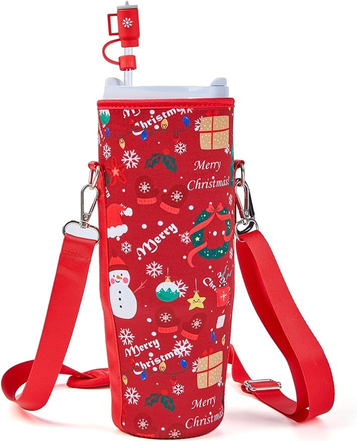 ZOYEPIN Christmas Water Bottle Carrier Bag with Strap, Durable Tumbler Carrier Bag for Stanley 40... | Amazon (US)