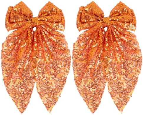 Sparkly Sequin Hair Bows for Women, Halloween Orange Hair Bows with Long Tail Large Hair Barrette... | Amazon (US)
