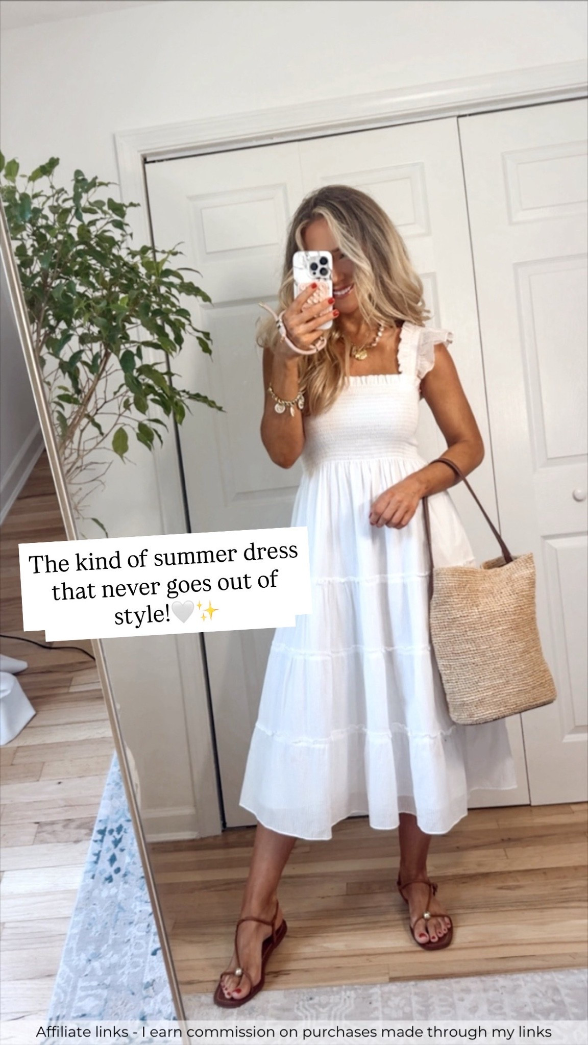 Affiliate links - I earn commission on purchases made through my links 

White summer dress
Fourth of July outfits 
Raffia bag
Brown flat sandals