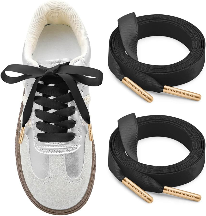 Satin Shoe Laces for Sneakers: 2 Pairs 1CM Wide Ribbon Shoelaces | Amazon (US)