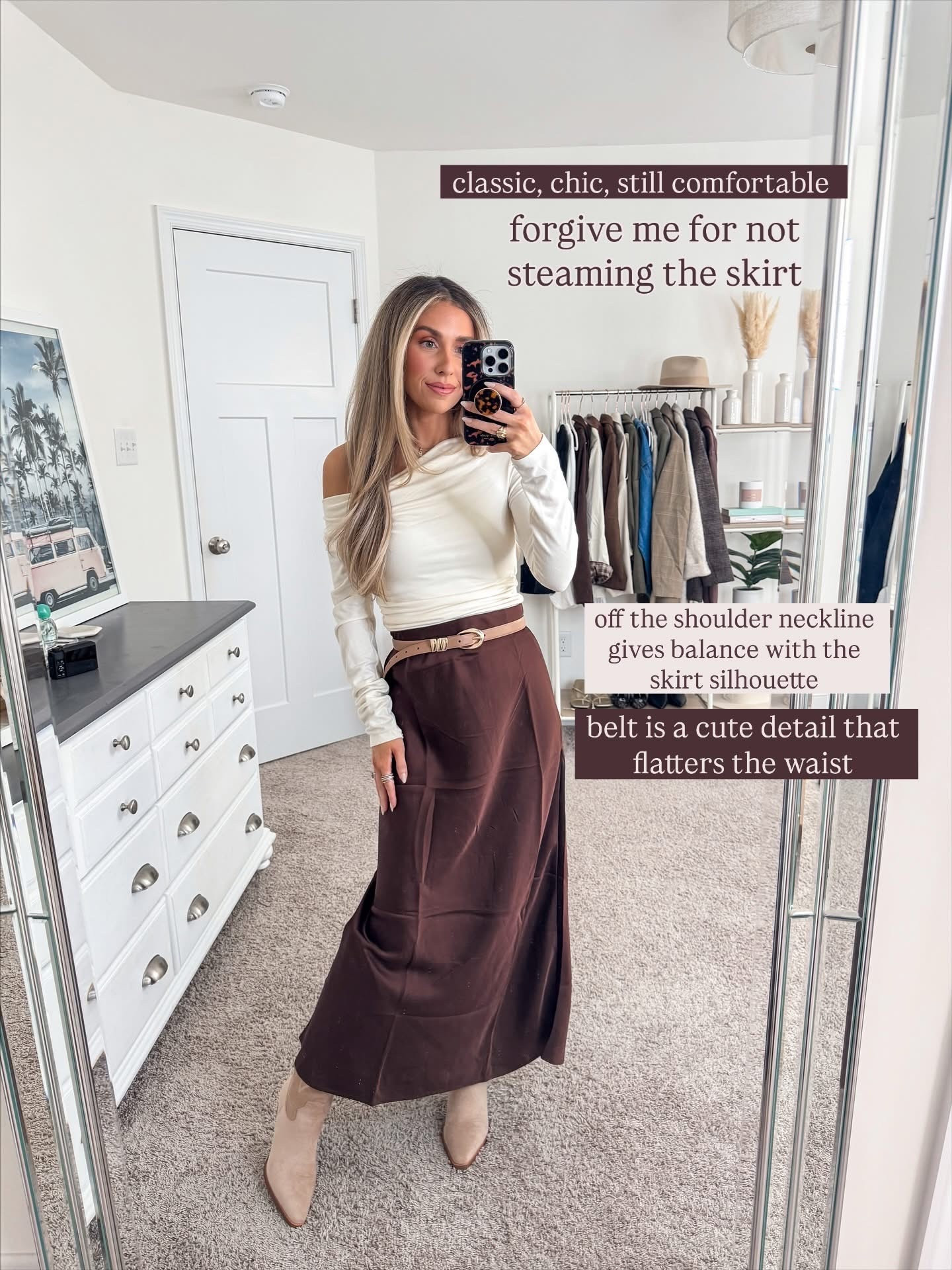 Thanksgiving outfit idea 🤎🍂🥐
+ off the shoulder top: xs
+ belt: xs/s
+ brown satin skirt: xs
+ cowboy boots: true to size 


Fall outfit
Fall style
Sweater
Amazon sweater
Amazon fashion 
Amazon outfit 
Amazon Thanksgiving outfit 
Fall boots 

#LTKStyleTip #LTKSeasonal #LTKFindsUnder50