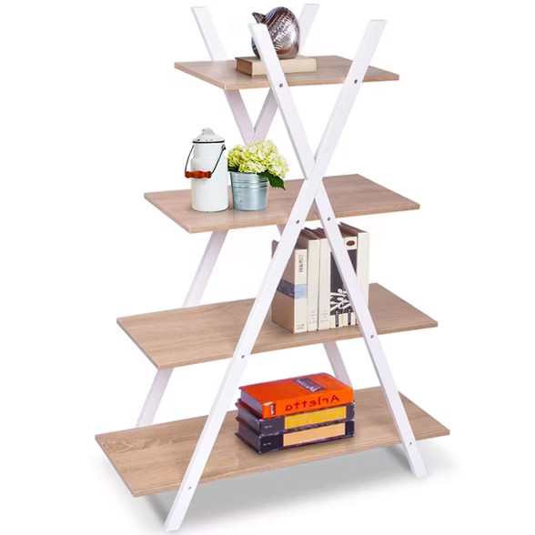 Costway 4-Tier Bookshelf Storage Display Shelves Bookcase Ladder X-Shape | Target