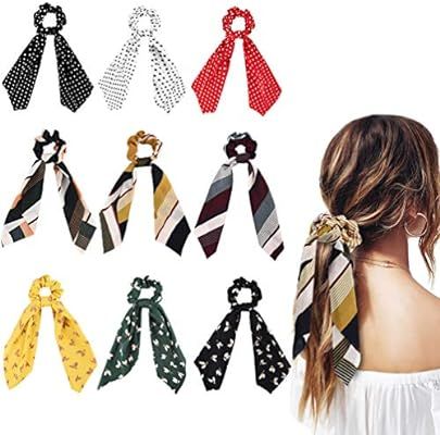 9 PCS Chiffon Hair Scarf Scrunchies Elastic Hair Ties with Dot, Floral and Stripe 2-In-1 Women Gi... | Amazon (US)