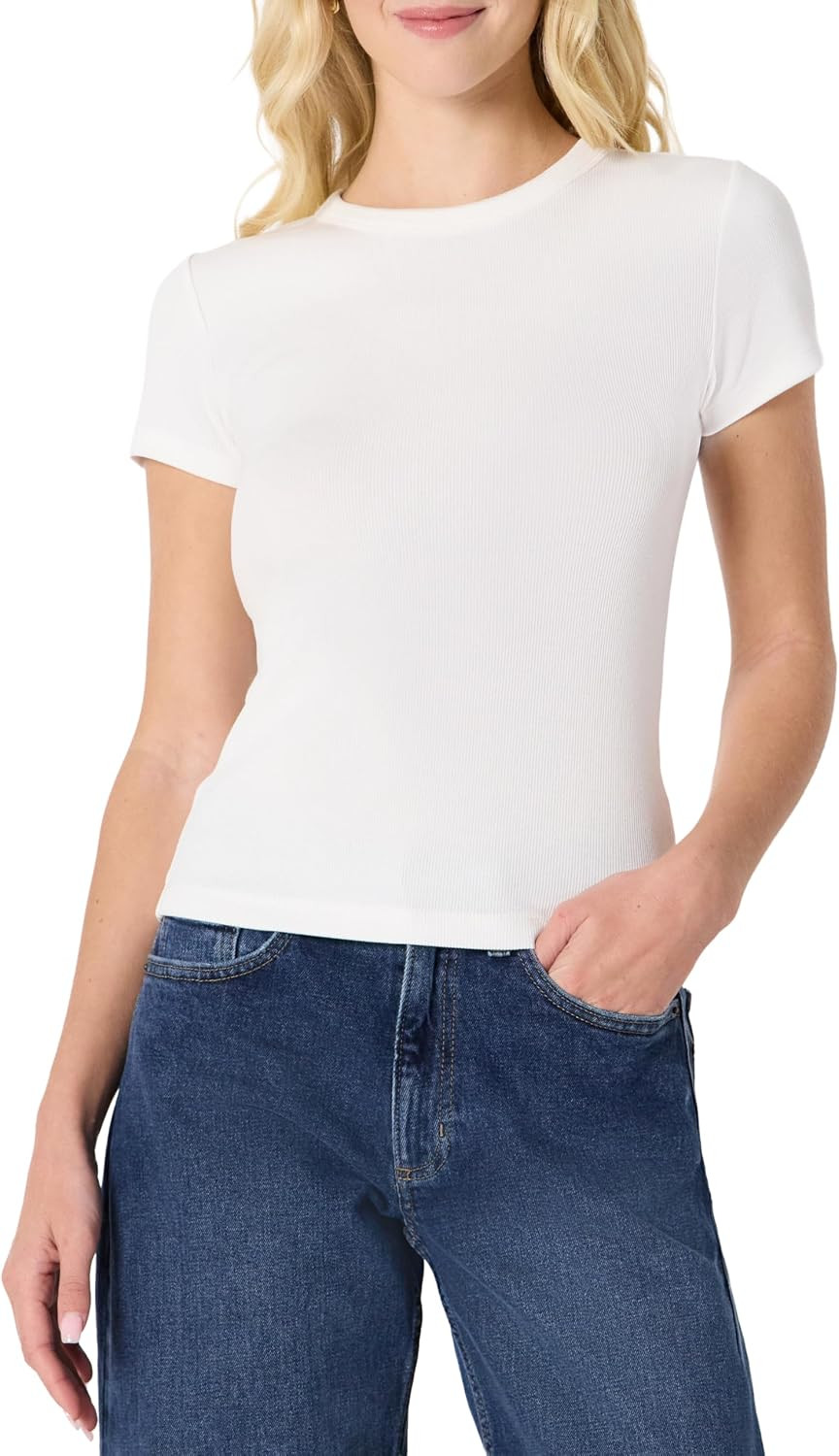 Amazon Essentials Women's Slim-Fit Stretch Rib Short Cap Sleeve Crewneck Top | Amazon (US)