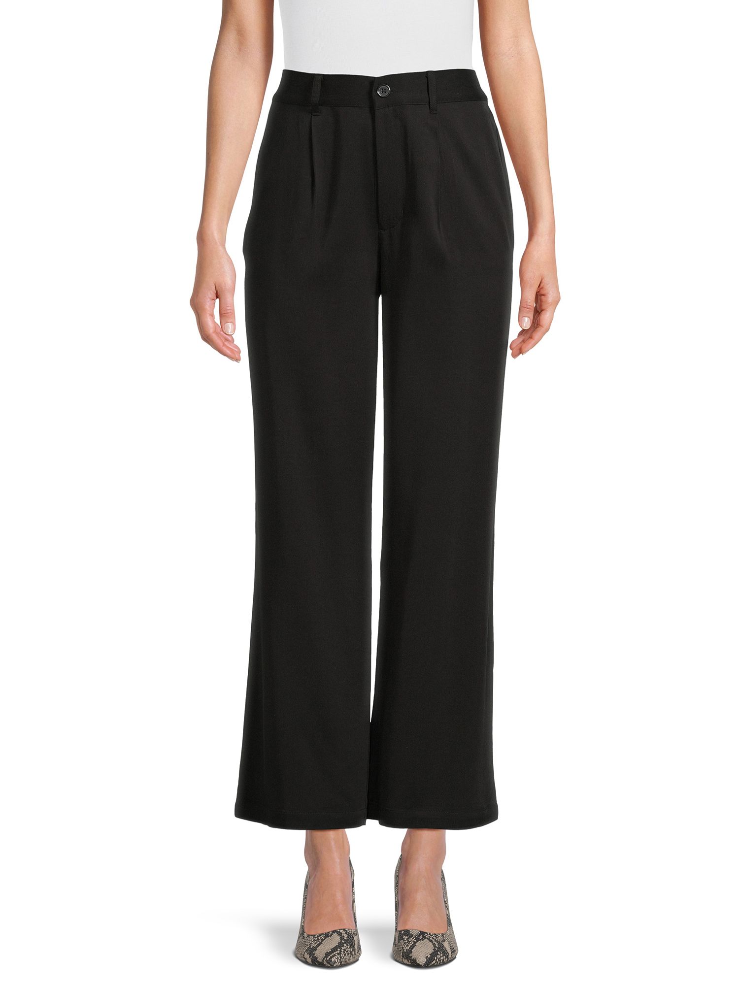 Time and Tru Women's Pleated Wide Leg Pants with Side Slant Pockets, 30" Inseam, Sizes S-3XL | Walmart (US)