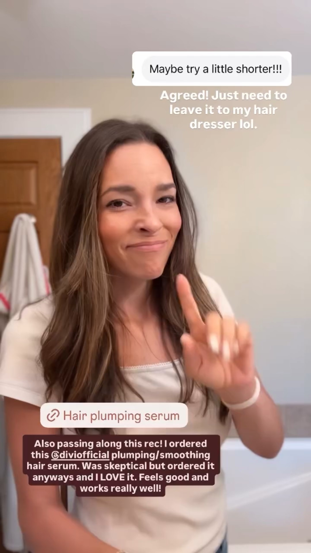 Also passing along this rec! I ordered this @diviofficial plumping/smoothing hair serum. Was skeptical but ordered it anyways and I LOVE it. Feels good and works really well! Agreed! Just need to leave it to my hair dresser lol.