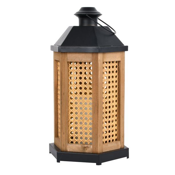 Better Homes & Gardens 14.5" Battery Operated Outdoor Natural Mixed Material Cane Lantern with Re... | Walmart (US)