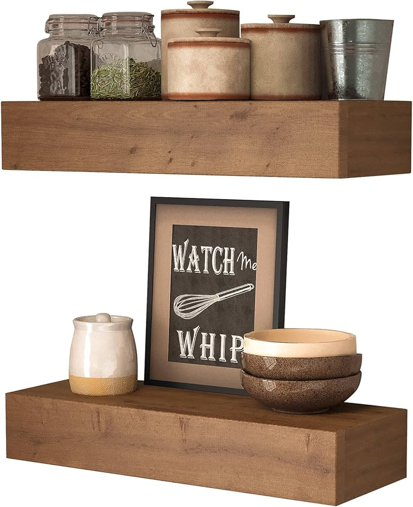 Wall Floating Shelves, Rustic Wood Wall Shelf Handmade - Wooden Shelves for Bathroom Kitchen Livi... | Amazon (US)