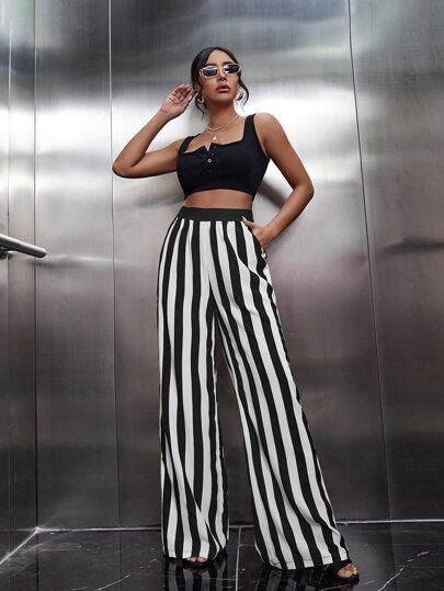 SHEIN Unity Striped Wide Leg Pants SKU: sw2205131644616936(500+ Reviews)$11.49AddThis Sharing But... | SHEIN