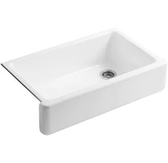 Kohler K-6489-0 White Whitehaven 35-11/16" Farmhouse Undermount Self-Trimming Single Basin Apron ... | Build.com, Inc.