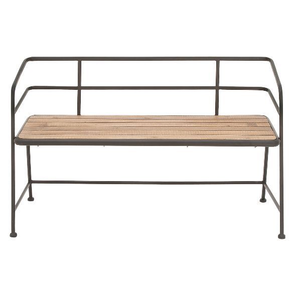 Metal and Wood Bench Slat Back Black/Brown - Olivia & May | Target