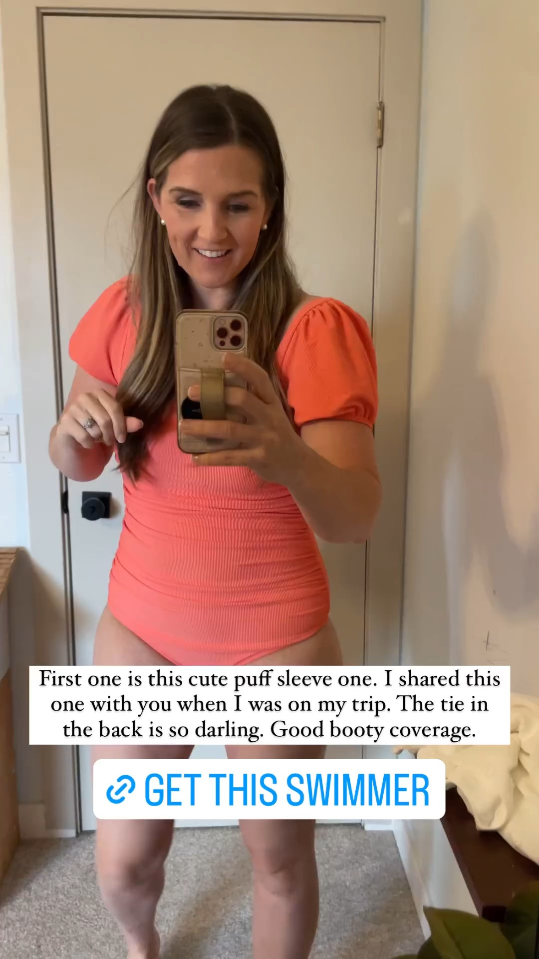 Swimsuits puffed sleeves, and the darling back detail. So cute! This color has been sold out. But still available in other colors.

#LTKActive #LTKSwim #LTKTravel