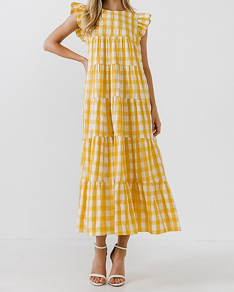 English Factory Textured Gingham Maxi Dress | Express