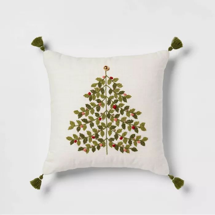 Tree Embroidered Square Throw Pillow Green - Threshold™ | Target
