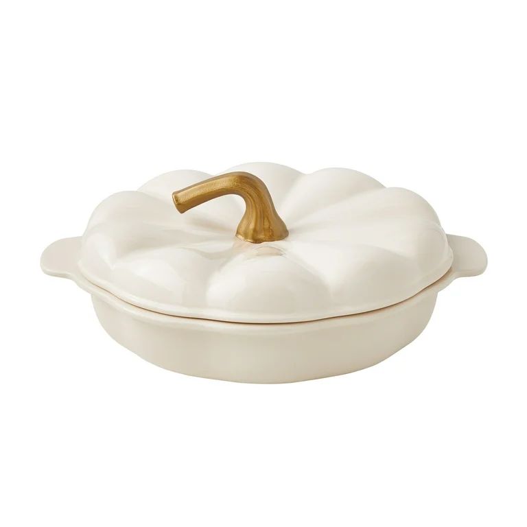 The Pioneer Woman 10-inch Pumpkin Stoneware Pie Baking Dish with Lid, Linen - Walmart.com | Walmart (US)