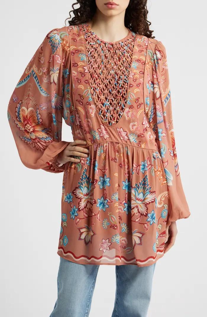Boho Enchance Long Sleeve Floral Minidress | Nordstrom