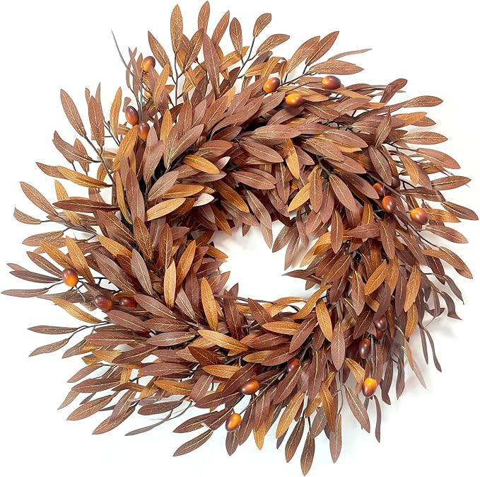 Fall Wreath for Front Door, 24 Inch Artificial Autumn Olive Wreath | Olive Branches & Berries, Ru... | Amazon (US)