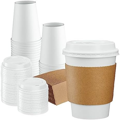 Gusto [50 Sets] 12 oz. Disposable White Paper Coffee Cups with White Lids, Sleeves - to Go Paper ... | Amazon (CA)