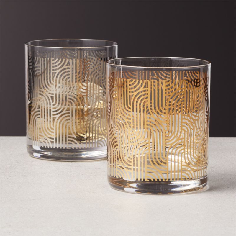 Lindy Metallic Double Old-Fashioned Glasses | CB2 | CB2