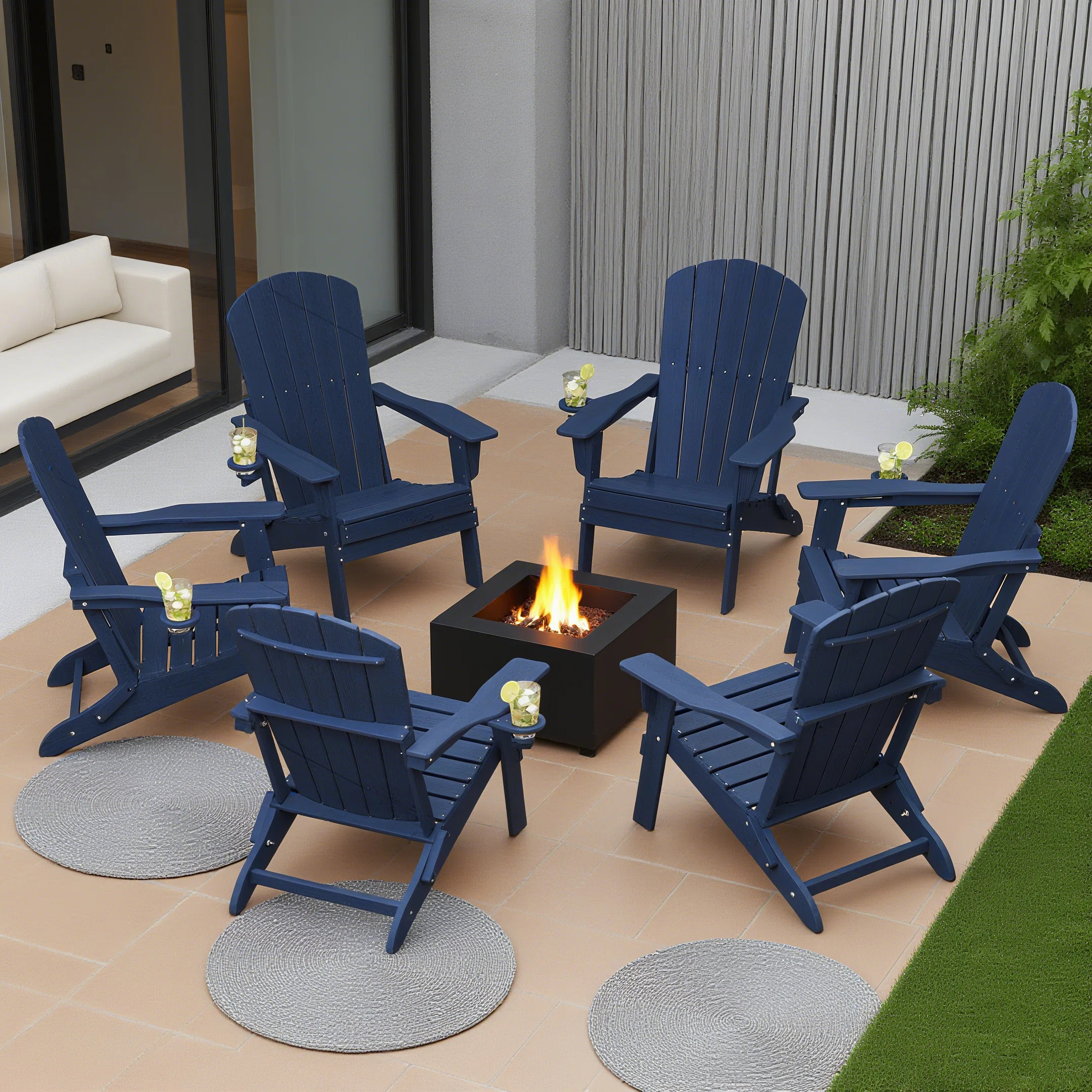 6-Piece Folding Adirondack Chair Set – All-Weather HDPE Outdoor Lounge Chairs with Cup Holders, Classic Firepit Seating for Patio, Backyard, Deck, or Garden (Set of 6) | Wayfair North America