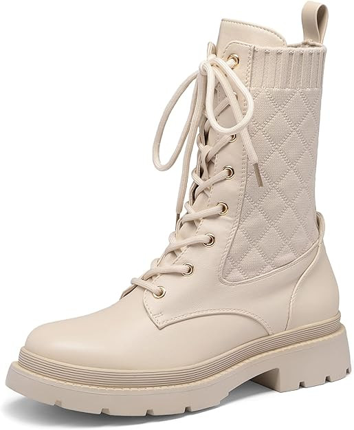 DREAM PAIRS Women's Combat Boots Lace Up Leather Ankle Booties Lug SolePlatform Mid Calf Boots | Amazon (US)