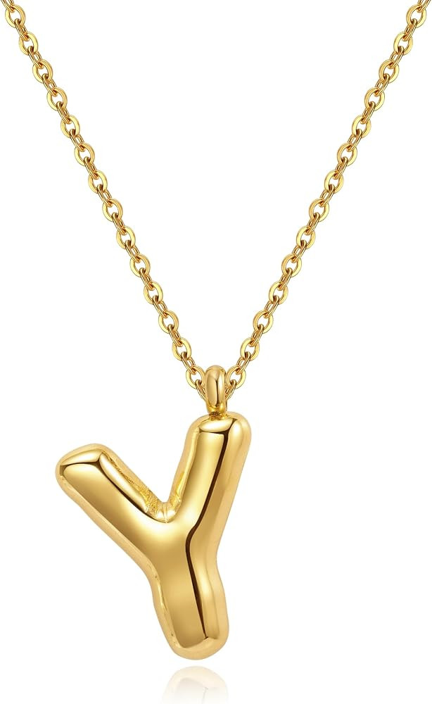 YeGieonr Initial Necklaces for Women, Dainty Gold Necklace with Bubble Letter, Stainless Steel Ne... | Amazon (US)