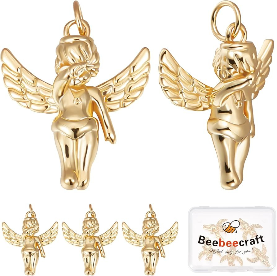 Beebeecraft 1 Box 6Pcs Angel Charms 18K Gold Plated Fairy Pendant Charms with Jump Ring for Earri... | Amazon (US)