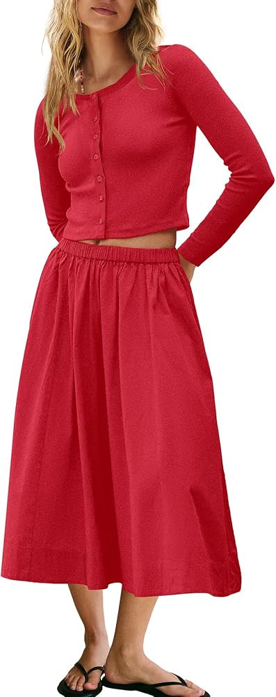 Panadila Womens 2 Piece Lounge Sets Matching Vacation Outfits Ribbed Button Down Cardigan and Ela... | Amazon (US)