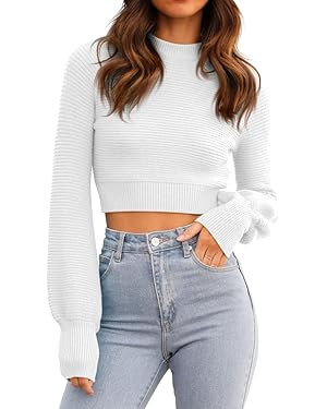 GeGekoko Womens Sexy Crew Neck Cropped Sweaters Ribbed Knit Long Sleeve Crop Tops Pullover | Amazon (US)