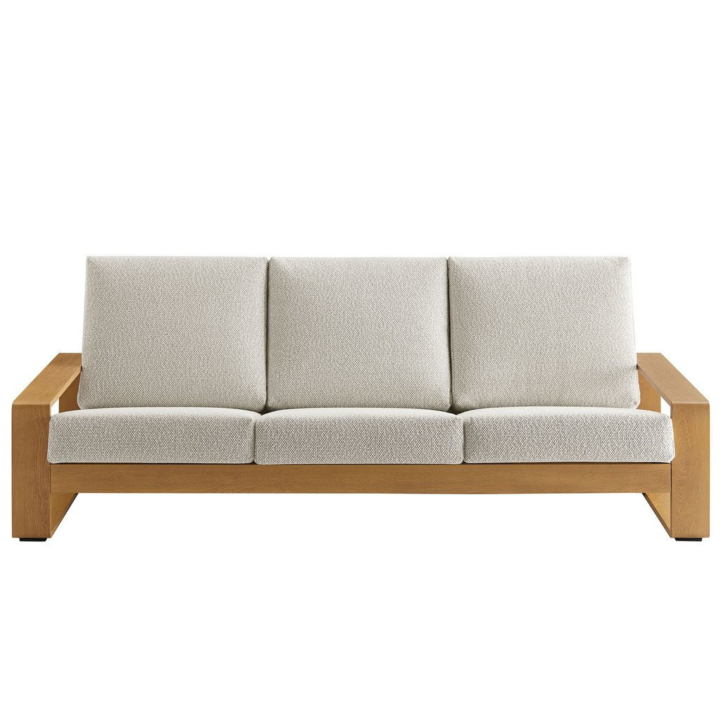 Lirienne Outdoor Patio Aluminum Faux Wood Sofa In Ivory and Natural | 1stopbedrooms