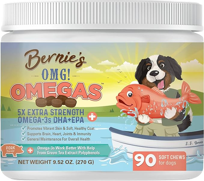 Bernie's OMG! Omegas Chews for Dogs - 5X Extra Strength DHA+EPA, Fish Oil, Healthy Skin & Coat, A... | Amazon (US)