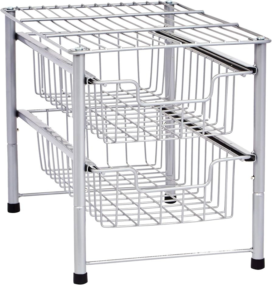 Amazon Basics 2-Tier Sliding Basket Organizer, Silver | Amazon (UK)