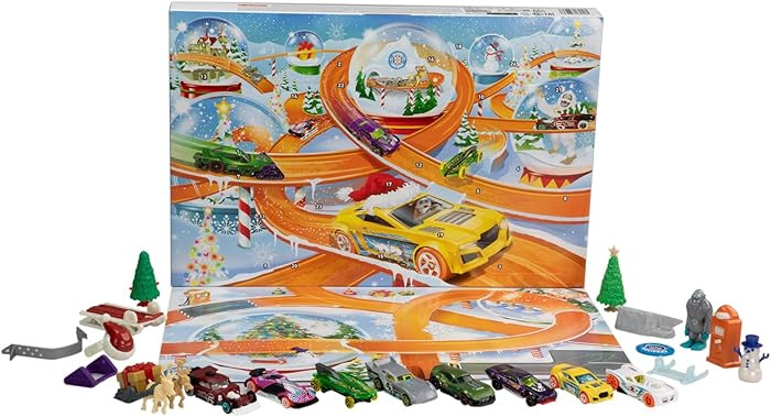 Hot Wheels Toy Cars, 2024 Advent Calendar, 8 1:64 Scale Cars, 16 Winter-Themed Accessories Behind... | Amazon (US)