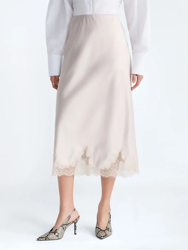 Scoop Women's Midi Slip Skirt with Lace Trim, Sizes XS-XXL | Walmart (US)