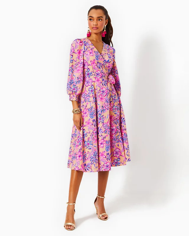 Shiela 3/4 Sleeve Cotton Midi Wrap Dress | Lilly Pulitzer | Lilly Pulitzer