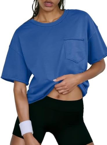 ATHMILE Womens Crop Tops Spring Summer Oversized T-Shirts Short Sleeve Workout Casual Drop Should... | Amazon (US)