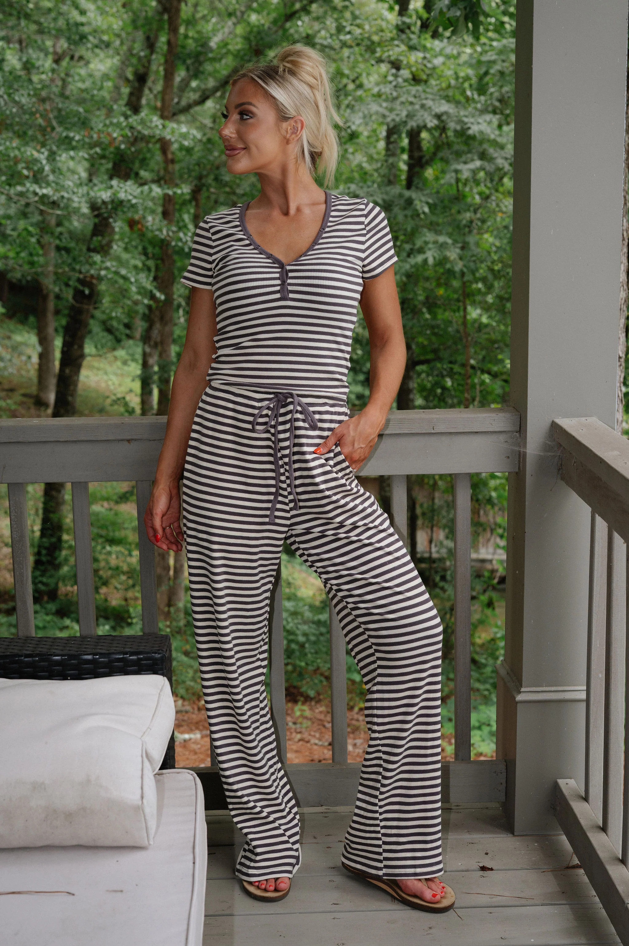 Samson Striped Pants Set-Charcoal | These Three