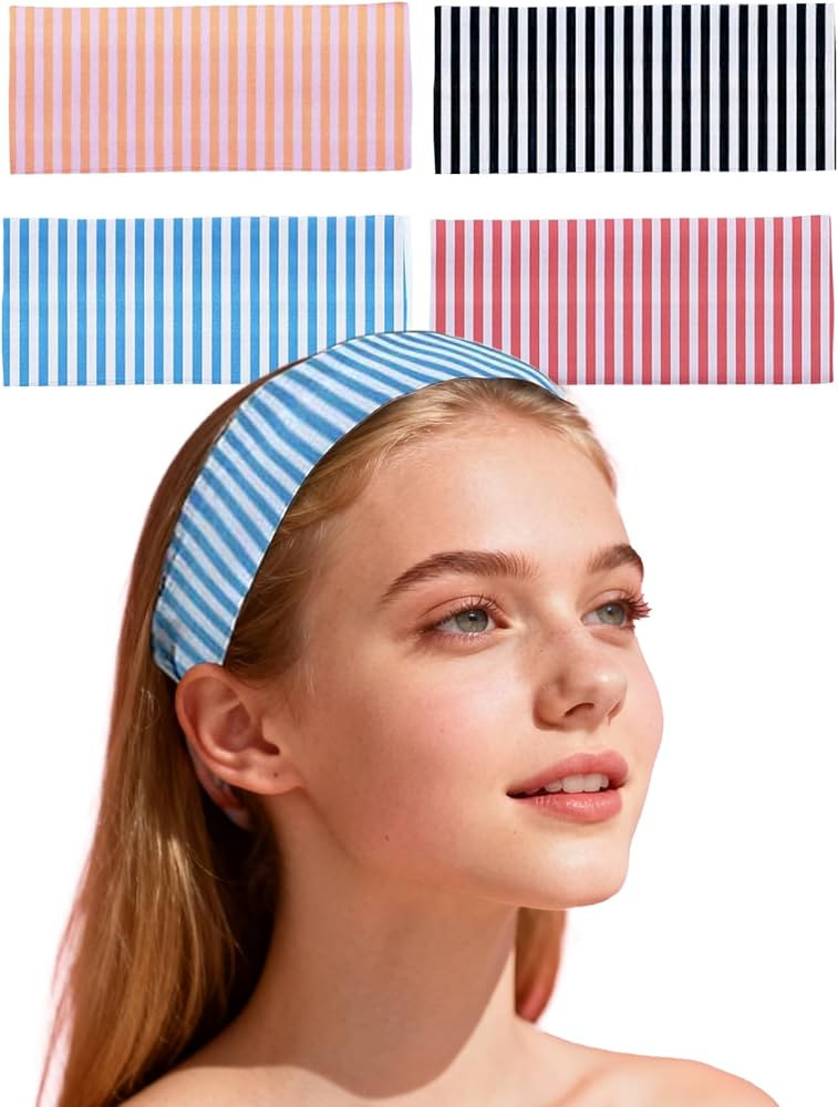 4 Pack Wide Striped Headbands for Women Non Slip Soft Cloth Fabric Headbands Hair Accessory Wear ... | Amazon (US)