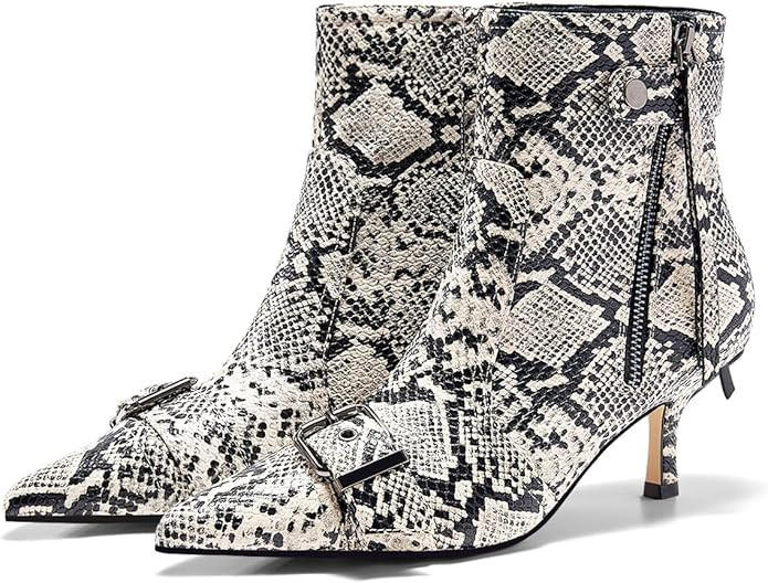 Coutgo Womens Kitten Heel Ankle Boots Pointed Toe Buckle Side Zipper Tassel Fall Winter Booties S... | Amazon (US)