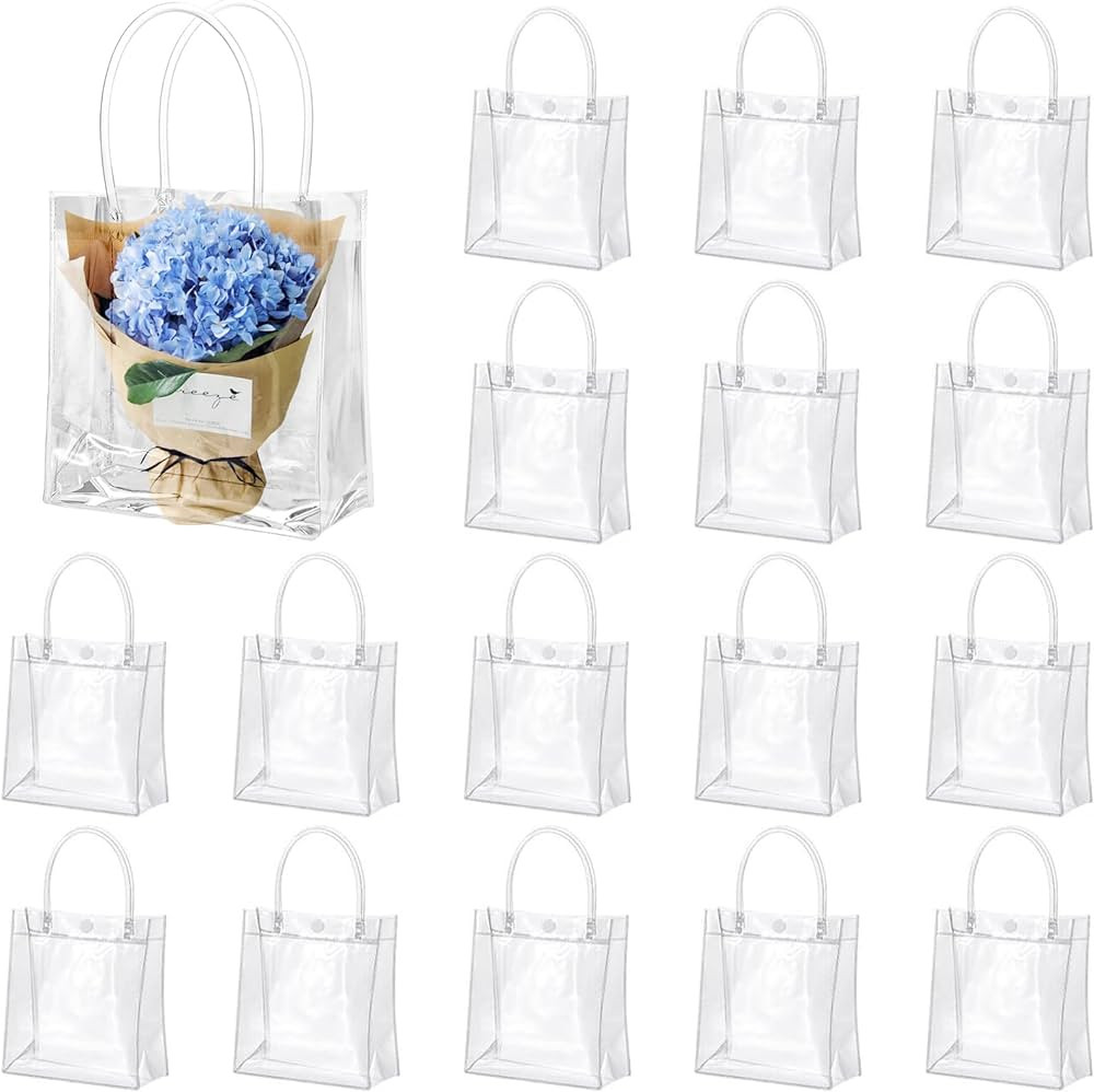 WDSHCR 50 Pcs Clear Gift Bags with Handles Plastic Gift Bags Transparent Reusable Tote Bags Candy... | Amazon (US)