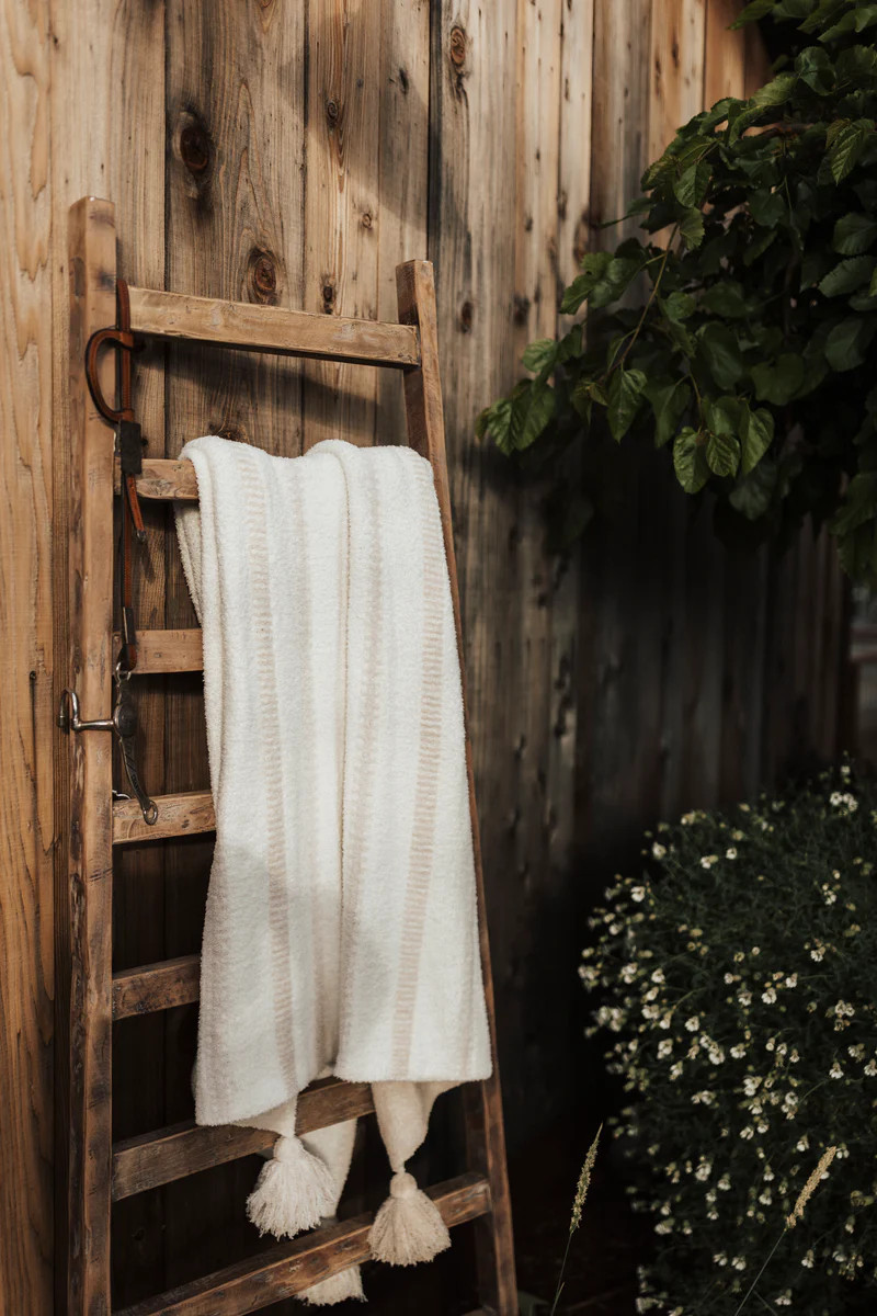 Neutral Striped Adult Blanket With Tassels | Shop Staykation