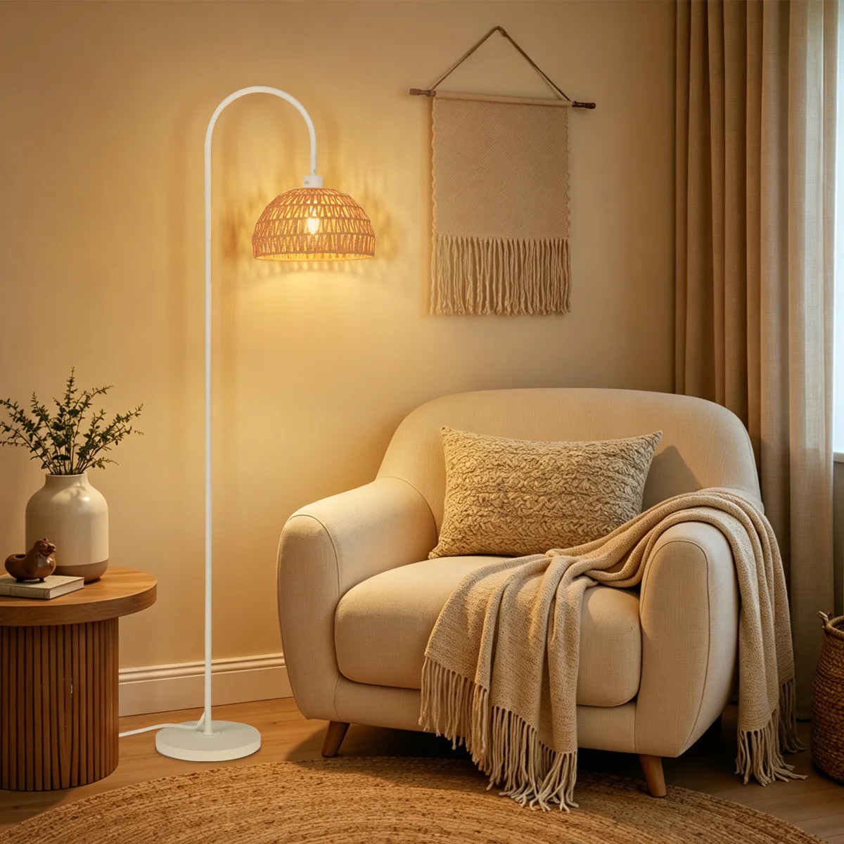 Aarzo 62" Arched/Arc Rattan Floor Lamp | Wayfair North America